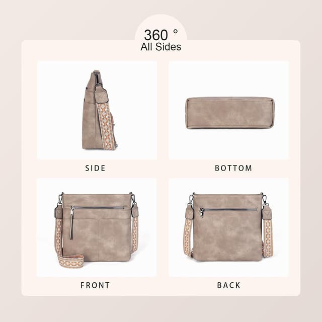 Detalle 2 de Gladdon Damen-Umhängetasche mit breitem Jacquard-Schultergurt, Crossbody-Mittelgröße