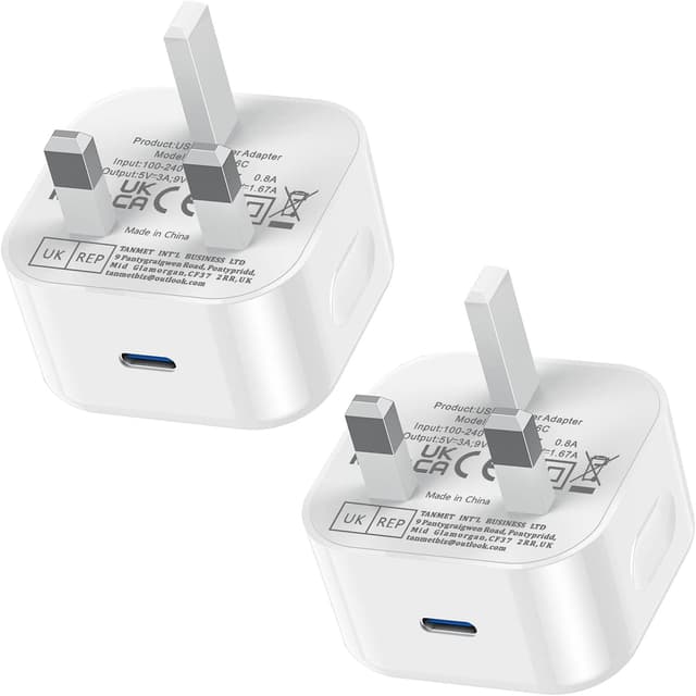 Detalle de Sevengo 25W USB-C Plug Fast Charge Wall Charger Adapter (UK) – 2 Pack