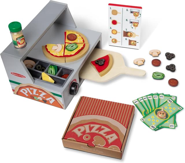 Detalle de Melissa & Doug Holz-Pizzeria (41-teilig) – Pizza-Set für Rollenspiel ab 3 Jahren