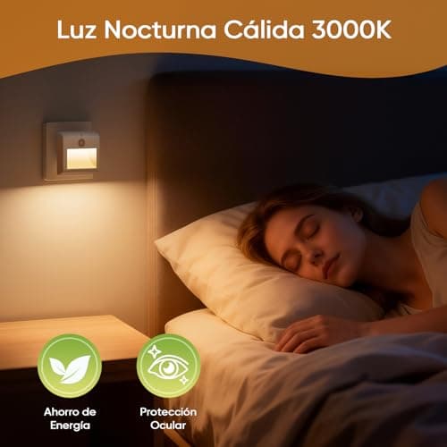 Detalle de Suright Luz Nocturna con Sensor de Movimiento (2 Piezas) – Blanca Cálida 3000K, 3 Modos y Regulable