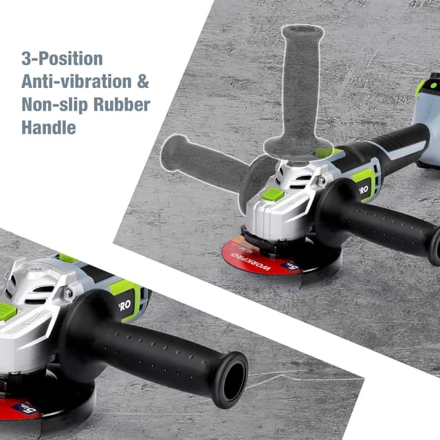 Detalle de WORKPRO 20V Cordless Angle Grinder (125 mm) with 4.0Ah battery, fast charger and 5 cutting wheels