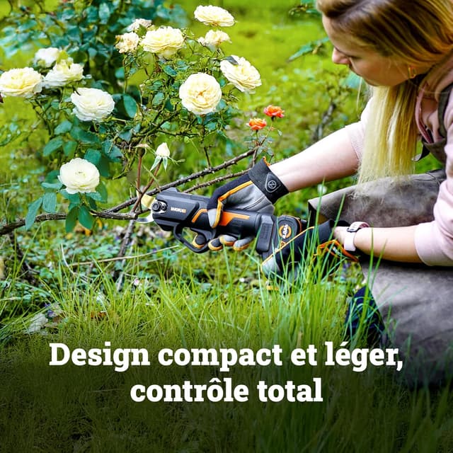 Detalle de WORX Sécateur sans fil 20V WG330E brushless — coupe jusqu’à 25 mm, batterie 2Ah incluse