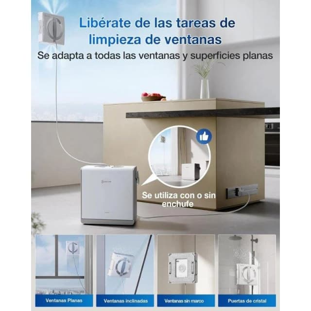 Detalle 2 de Ecovacs Winbot W2 Pro Omni: robot limpiacristales con triple pulverizador y estación multifunción