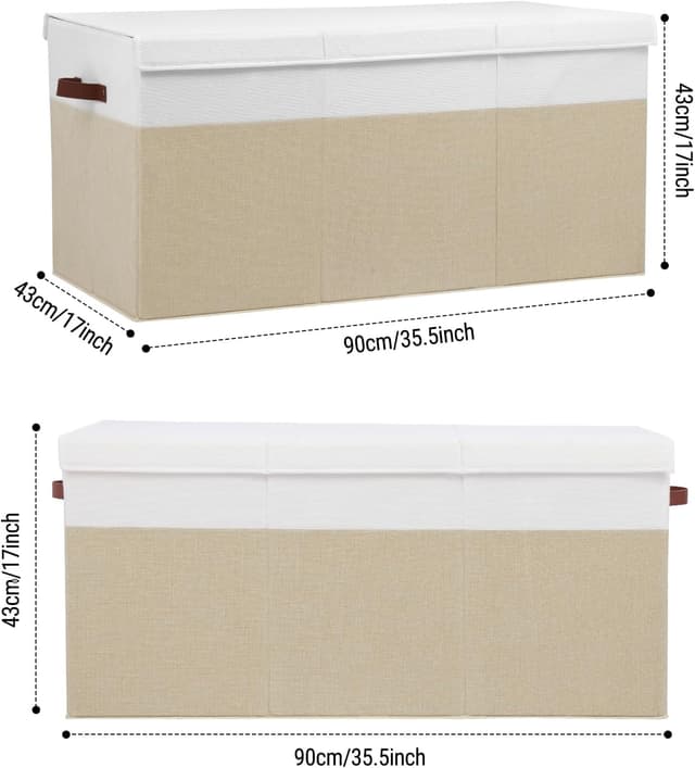 Detalle 2 de Gowee Extra Large Toy Storage Box with Lid (35.5" x 17" x 17") — Beige and White