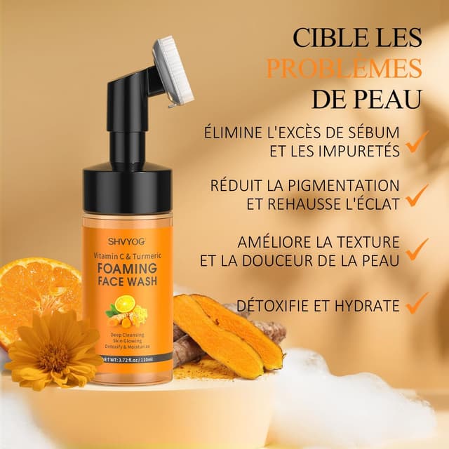 Detalle 2 de Mousse nettoyante visage vitamine C & curcuma avec brosse en silicone