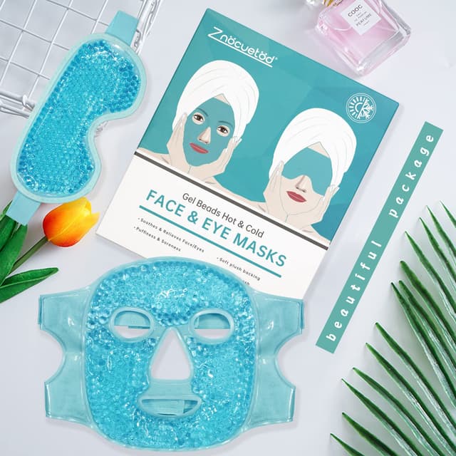 Detalle 2 de ZNÖCUETÖD Cooling Ice Face & Eye Mask Gel Pack for Puffiness, Redness, Sinus, Migraine Relief