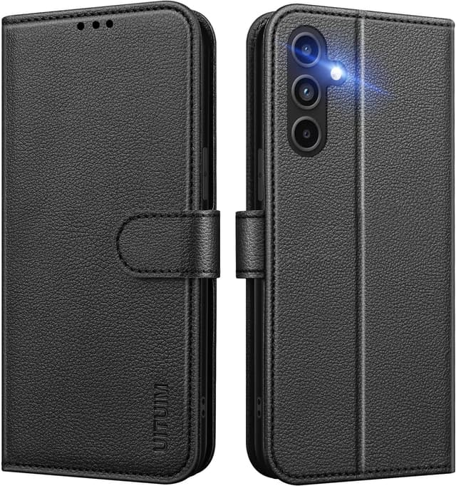 Detalle de UITUIM Leather Wallet Phone Case for Samsung Galaxy A57 5G (Black) with Tempered Glass Screen Protector