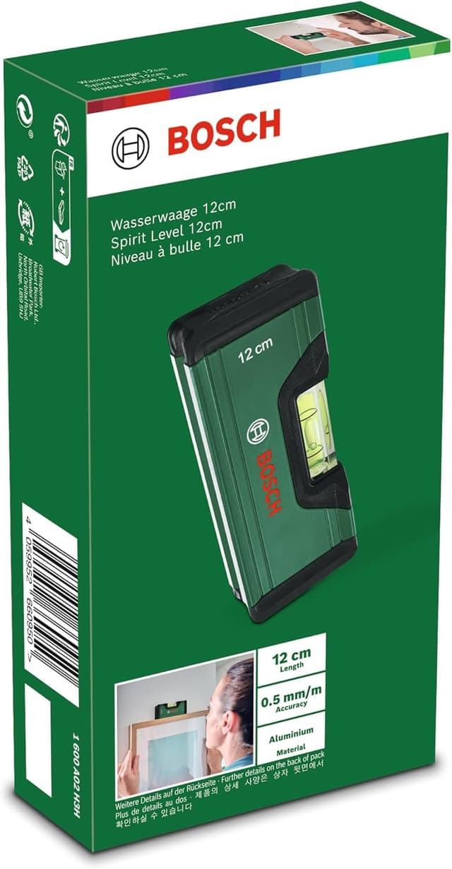 Detalle de Bosch Mini-Wasserwaage 12 cm – präzises Ausrichten mit fluoreszierender Libelle