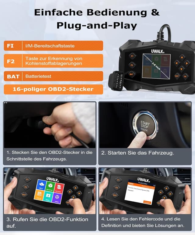 Thumbnail 4 de OBD2 Diagnosegerät / OBD2 EOBD Auto-Scanner für Motor-Fehlerauslese mit 320x240-TFT und Deutsch