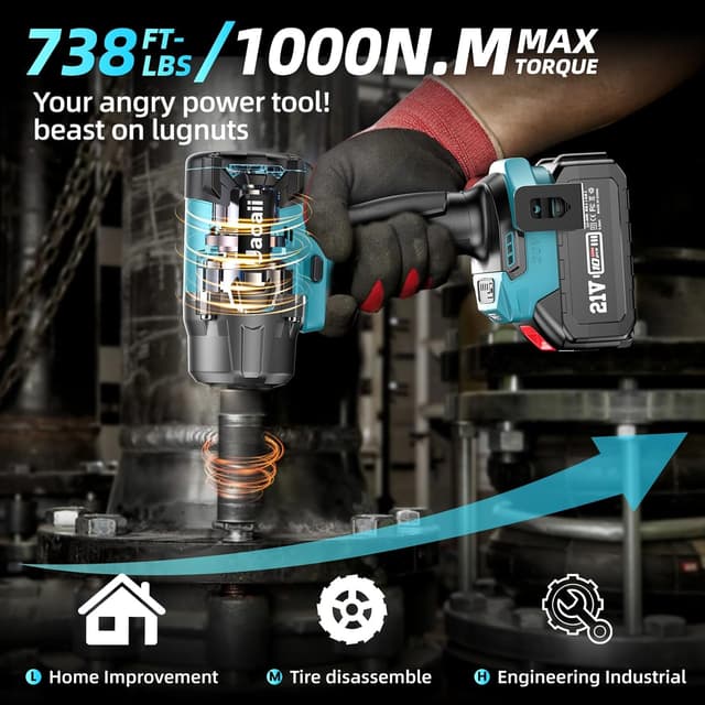Detalle 2 de Uaoaii 1000Nm Cordless Impact Wrench with 2x 4.0Ah Batteries ๐