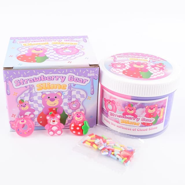 Detalle de Pink Cloud Slime Kit – Super Soft Strawberry Bear Scented Slime Set with Resin Charms (8 oz)