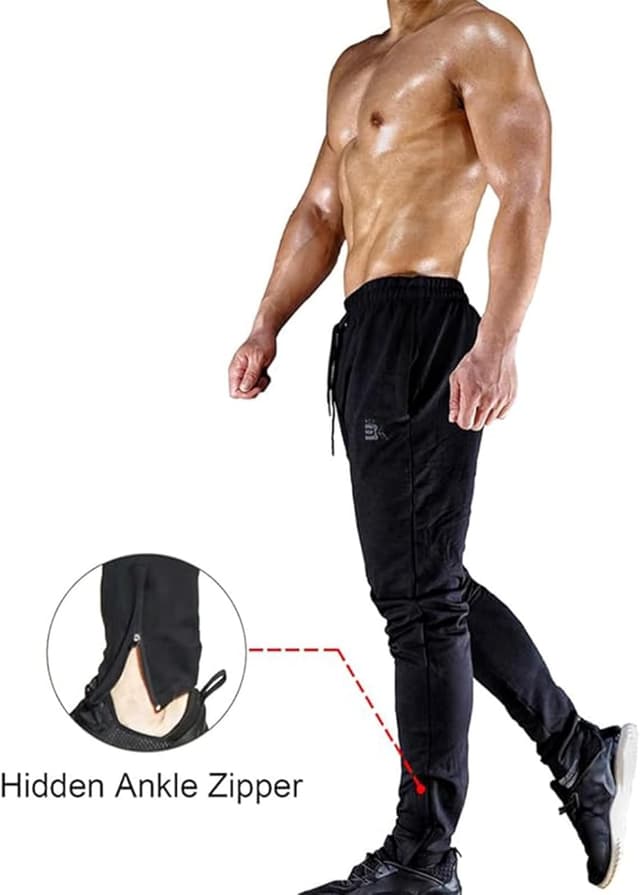 Detalle de BROKIG Mens Zip Gym Joggers – slim fit track trousers with ankle zip