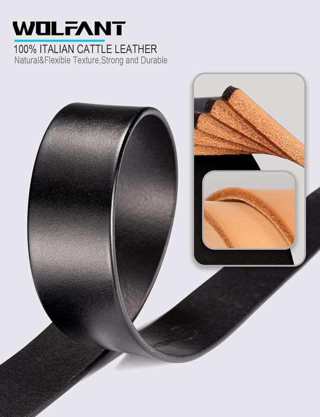 Detalle de WOLFANT 1.5" Full Grain Leather Belt for Men (Gift Box) — 100% Italian Solid Leather