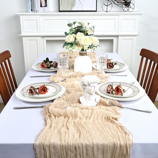 Thumbnail 2 de Beige Cheesecloth Table Runner 10ft