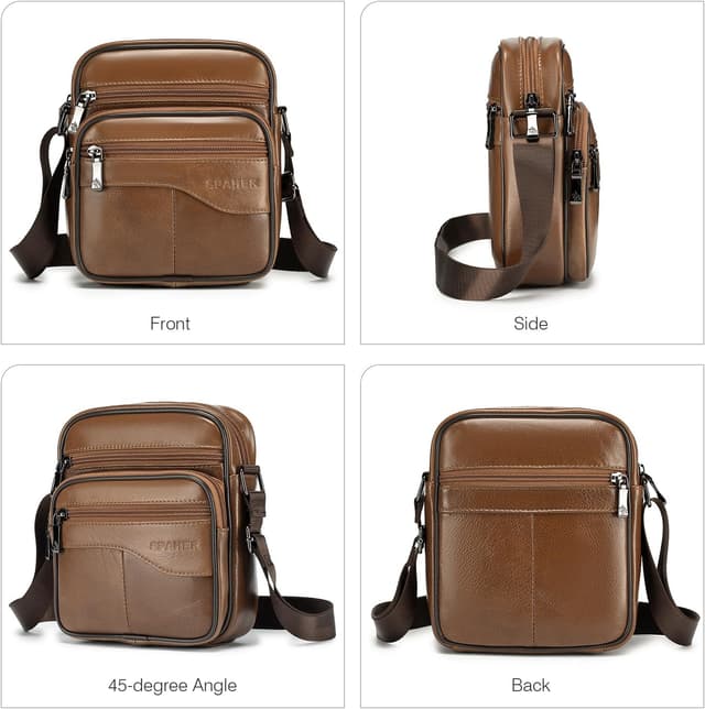 Thumbnail 6 de SPAHER sacoche homme cuir véritable avec bandoulière réglable (petit sac porté épaule / porté travers)