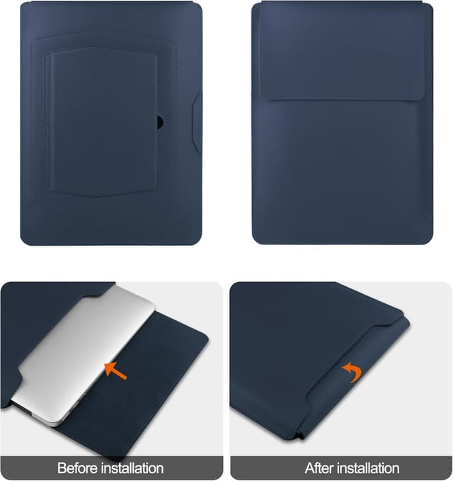 Detalle de HoYiXi 13.3–13.6 inch leather laptop sleeve case with adjustable stand (blue)