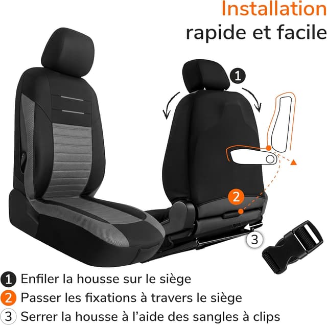 Thumbnail 6 de upgrade4cars Housses de siège avant universelles gris (lot de 4) Version 2026