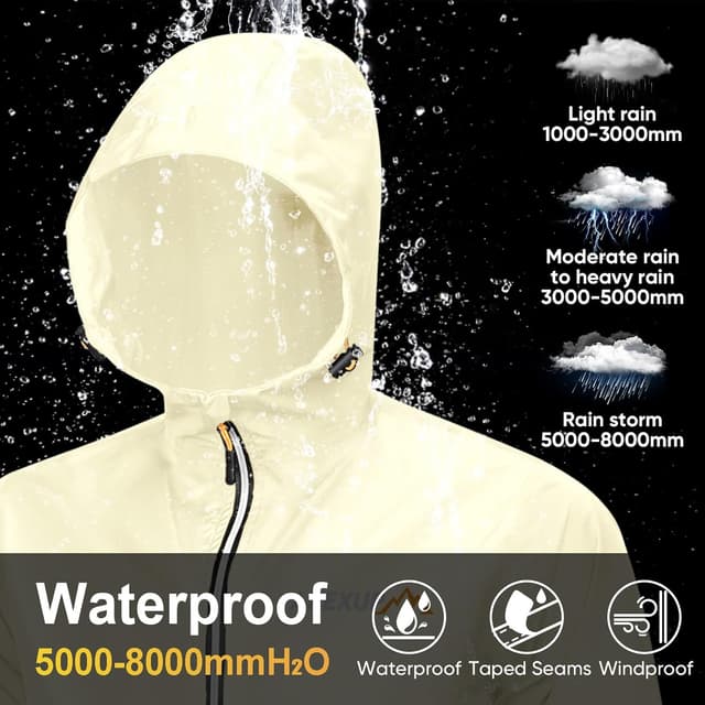 Detalle de APEXUP Packable Rain Jacket Men with Reflective Zipper — Lightweight Waterproof Raincoat