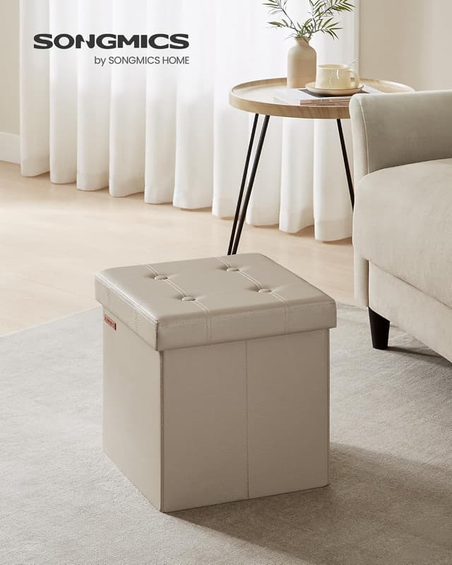 Detalle 2 de SONGMICS Puof contenitore pieghevole LSF030K13 da 38 cm (cassapanca/poggiapiedi) in PU, portata 300 kg