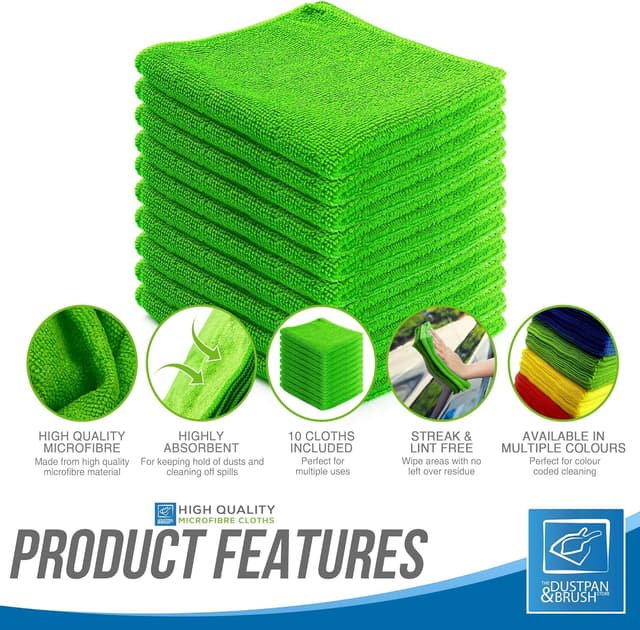 Detalle de Large Microfibre Cleaning Cloth 40x40cm (Lint-Free, Super Absorbent) – Green, 10 pack