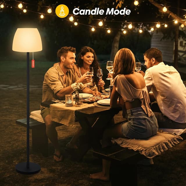 Detalle de Licmic Solar-Stehleuchte für außen mit Lichtsensor, dimmbar (Warmweiß) und RGB, kabellos wiederaufladbar per Akku