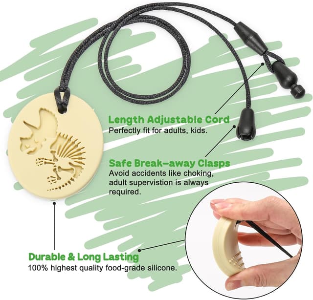 Detalle de CLDY 5 PCS Sensory Chew Necklace Set (Food-Grade Silicone, Break-Away Clasp) for Autistic & ADHD Biting Needs