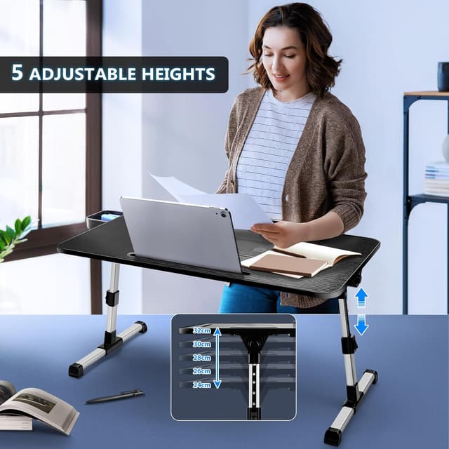 Detalle 1 de iCare Laptoptisch höhen- und winkelverstellbar für Bett, Sofa & Couch (53 x 30 cm, Schwarz)