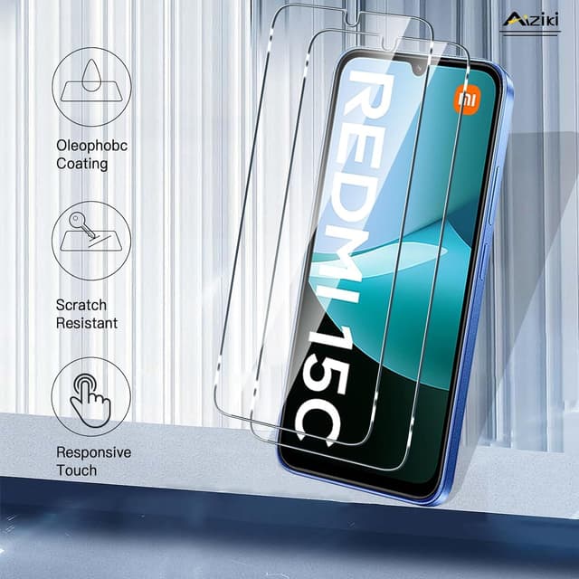Detalle 2 de Aiziki tempered glass screen protector for Xiaomi Redmi 15C 4G/5G and Poco C85 (2-pack)