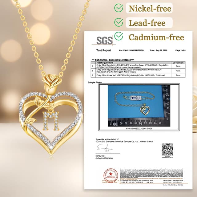 Detalle de llyish Collier personnalisé femme initiale A-Z cœur double en laiton doré et zirconia 5A