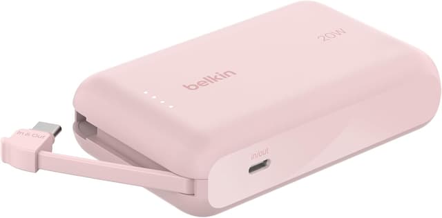 Detalle de Belkin BoostCharge power bank 10.000 mAh con cavo USB‑C integrato e uscita 20 W PD