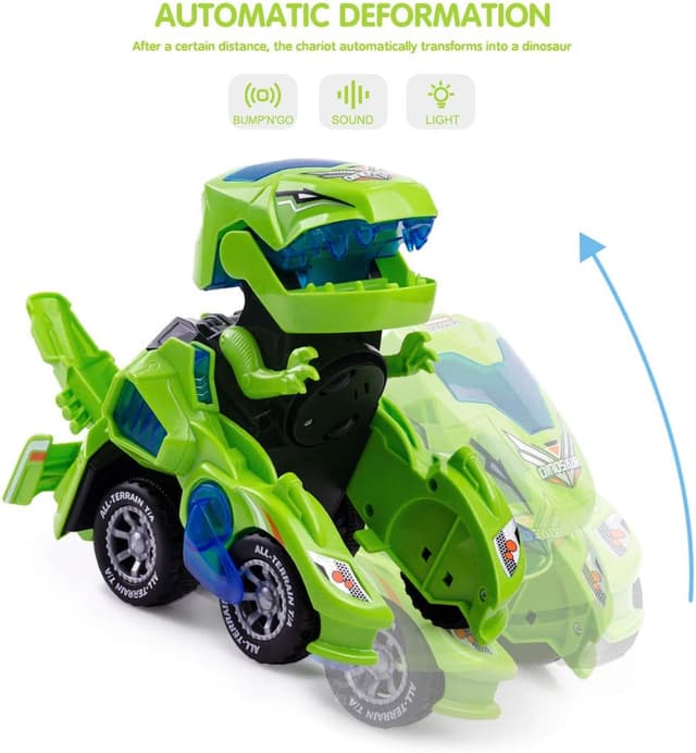 Detalle de Highttoy Transforming Dinosaur Electric Car Toy (Green) with Flashing Lights & Music