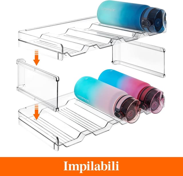 Detalle de Lifewit set di 3 portabottiglie impilabili per armadio e frigorifero (ognuno con 4 ripiani/recipienti)