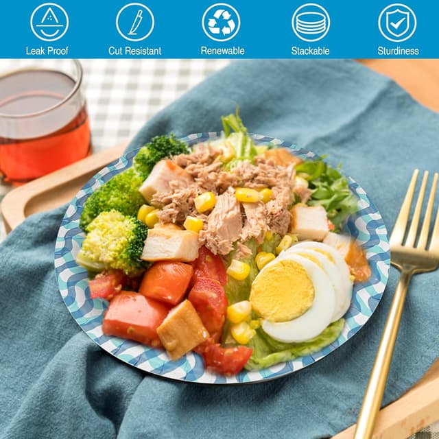 Detalle 2 de Ginkgo 100-Count 10-Inch Paper Plates (Heavy-Duty, Thickened) for Holiday, Party, Picnic & Everyday