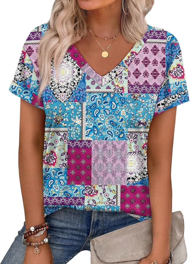 Detalle de WEESO V-Neck Short-Sleeve T-Shirts for Women (Summer Casual Tops)