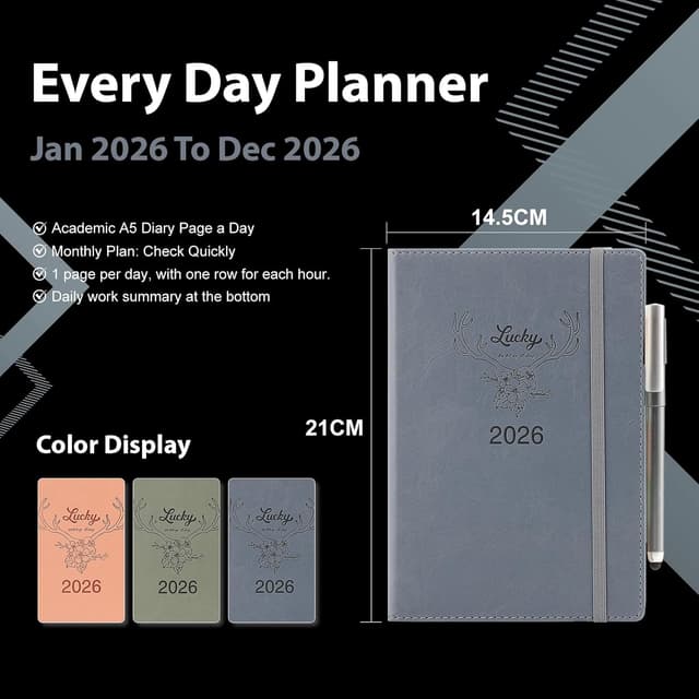 Thumbnail 6 de Agenda 2026 Donfulfip A5 un giorno per pagina (gennaio–dicembre) con set di penne e accessori