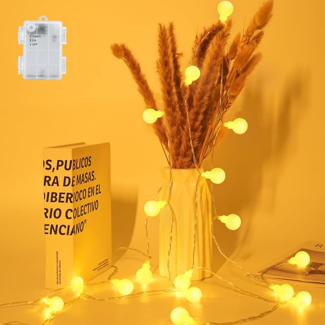 Detalle de FFZZKJ Kugel-Lichterkette mit Batterie, Timer und IP65 (Außen/Innen), 3 m, 20 warmweiße LEDs