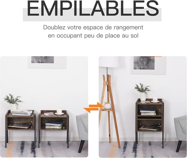 Detalle de HOMCOM lot de 2 tables de chevet empilables style industriel 46 x 35 x 52,5 cm
