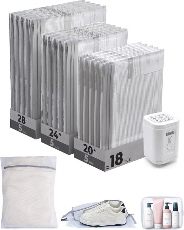 Detalle de BAGSMART 18-Piece Vacuum Bags for Travel with Rechargeable Air Pump (Gray)