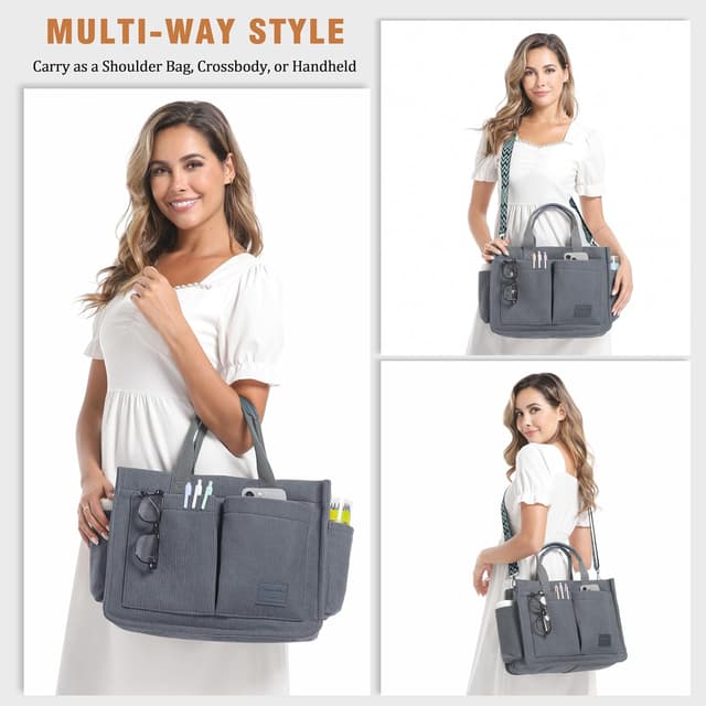 Detalle de Captain Blues Corduroy Tote Bag for Women with Zipper, Large Capacity Work & School Bag