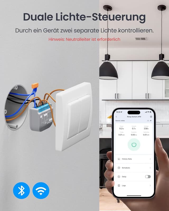 Detalle de SwitchBot WLAN Schalter 2PM (2er-Pack) mit Bluetooth-Repeater – kompatibel mit Alexa, Apple Home & Google Home