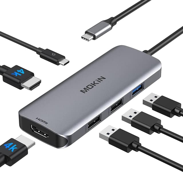 Detalle de MOKiN USB-C Hub mit Dual-HDMI (6-in-1, 4K) und Power Delivery bis 100 W