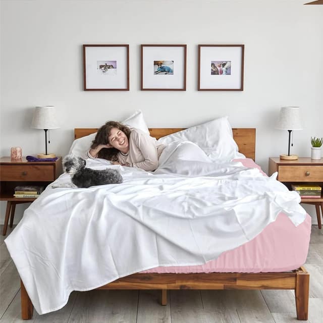 Detalle de AR Ware Double Fitted Sheet in 100% Egyptian Cotton (300 TC) – 30 cm Deep, Blush