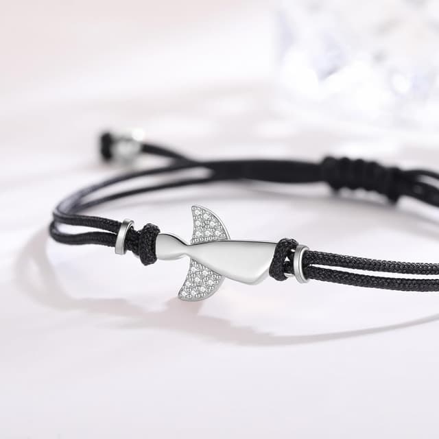 Detalle 2 de Bracelet Ange Gardien Jrêveinfini en argent 925 avec pendentif, cordon noir réglable (pour femme et enfant)