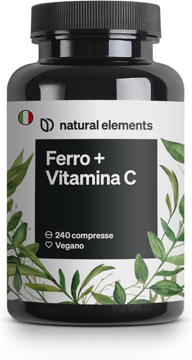 Detalle de natural elements Integratore Ferro con 40mg Vitamina C (da bisglicinato ferroso) – 240 compresse vegane