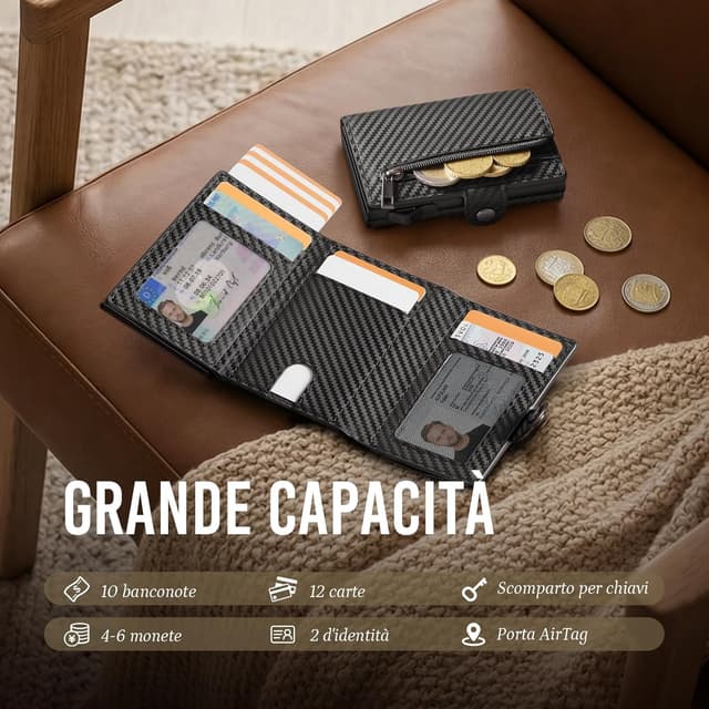 Thumbnail 2 de Portafoglio Airtag Slim Carbon Nero 12 Carte