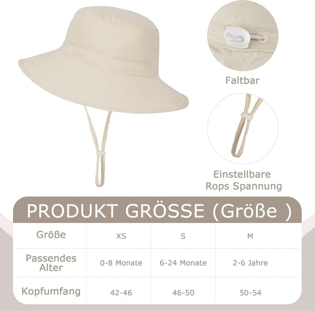 Detalle 2 de Shedoo Sonnenhut Kinder UV-Schutz UPF 50+ mit breiter Krempe – Fischerhut für Baby & Kinder inkl. verstellbarem Kinnriemen