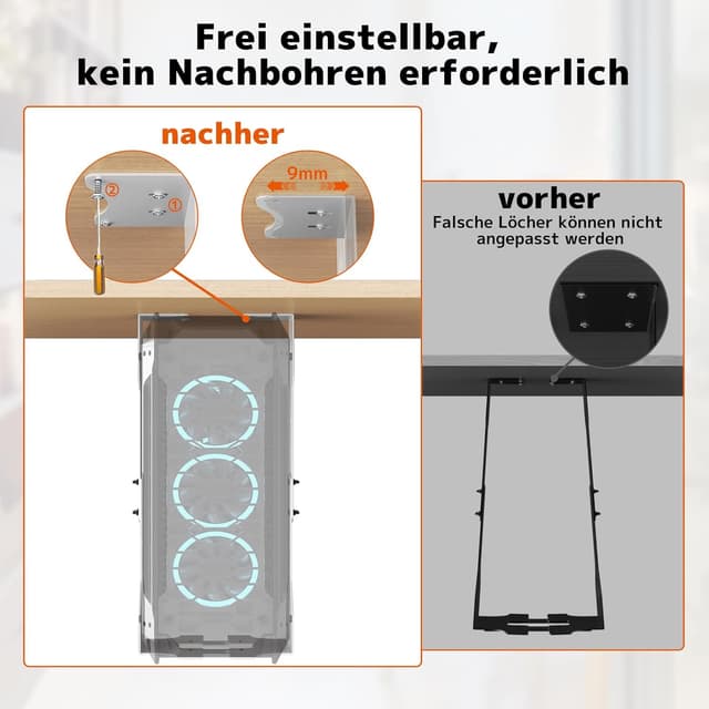 Detalle de PUTORSEN PC-Halterung unter dem Schreibtisch – verstellbar bis 340 mm, bis 35 kg, weiß