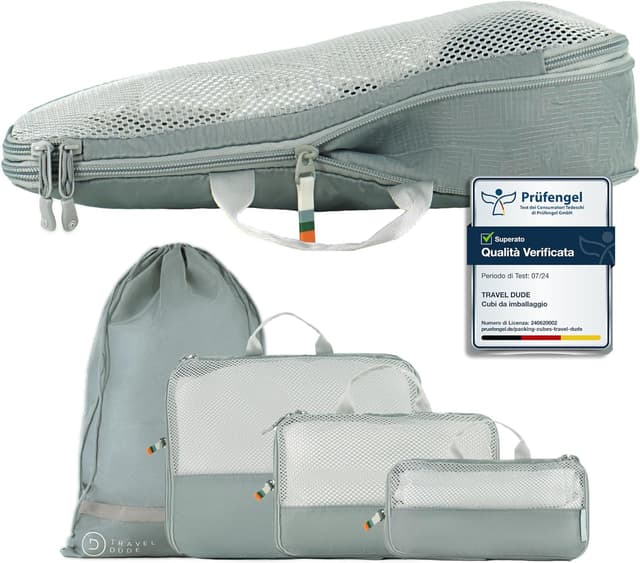 Detalle de Travel Dude Organizer valigia con compressione e packing cubes, set salvaspazio da 4 in blu acciaio