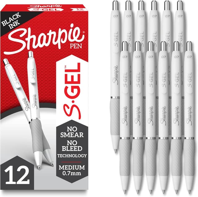 Detalle de Sharpie S-Gel Gel Pens (Pearl White Body) — Black Ink, Medium Point 0.7mm, 12 Count
