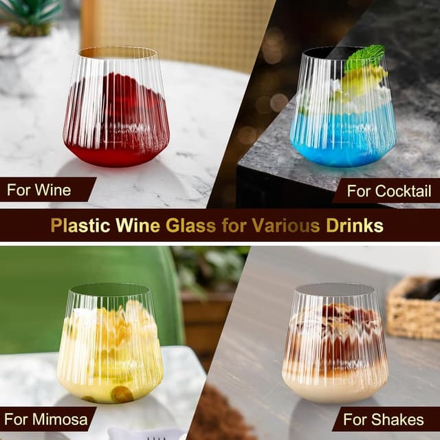 Thumbnail 6 de Lueumxc 14oz Ribbed Plastic Wine Glasses 🍷